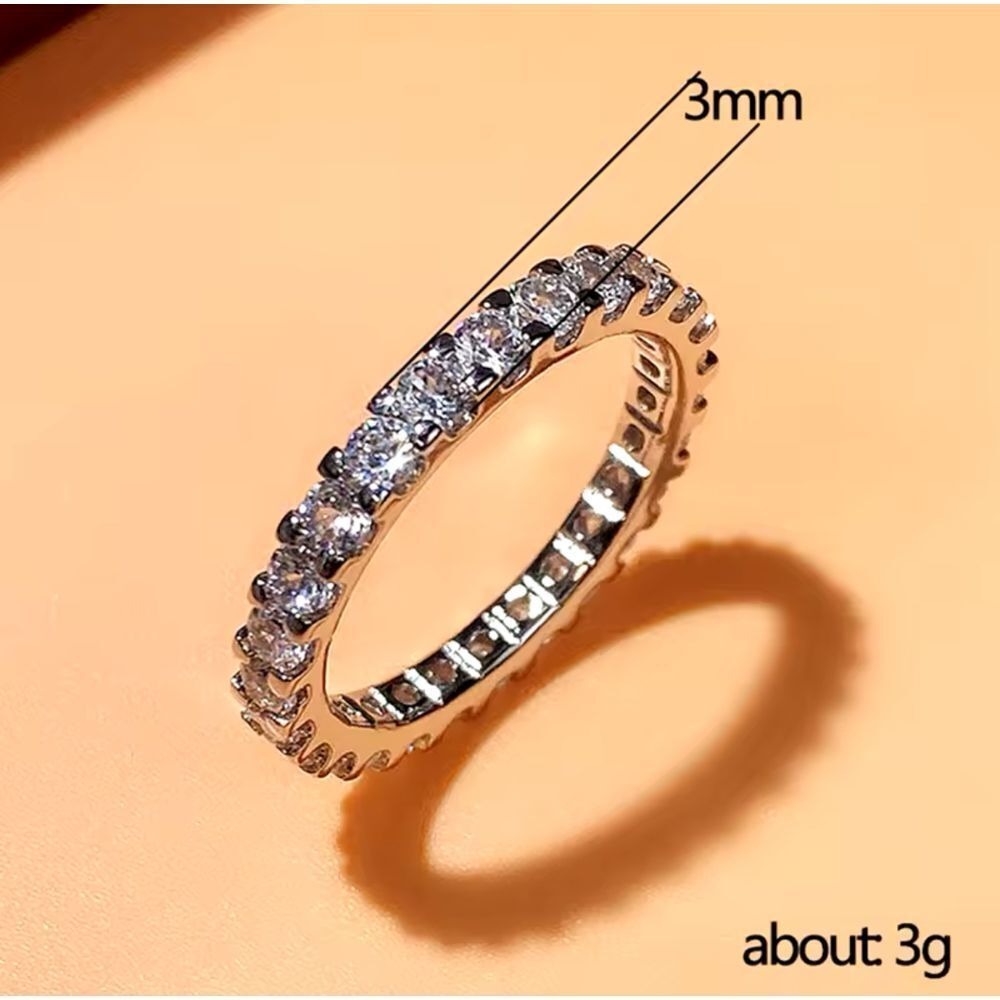 Elegant Sterling Silver Eternity Ring with Cubic Zirconia Wedding Band Size 6